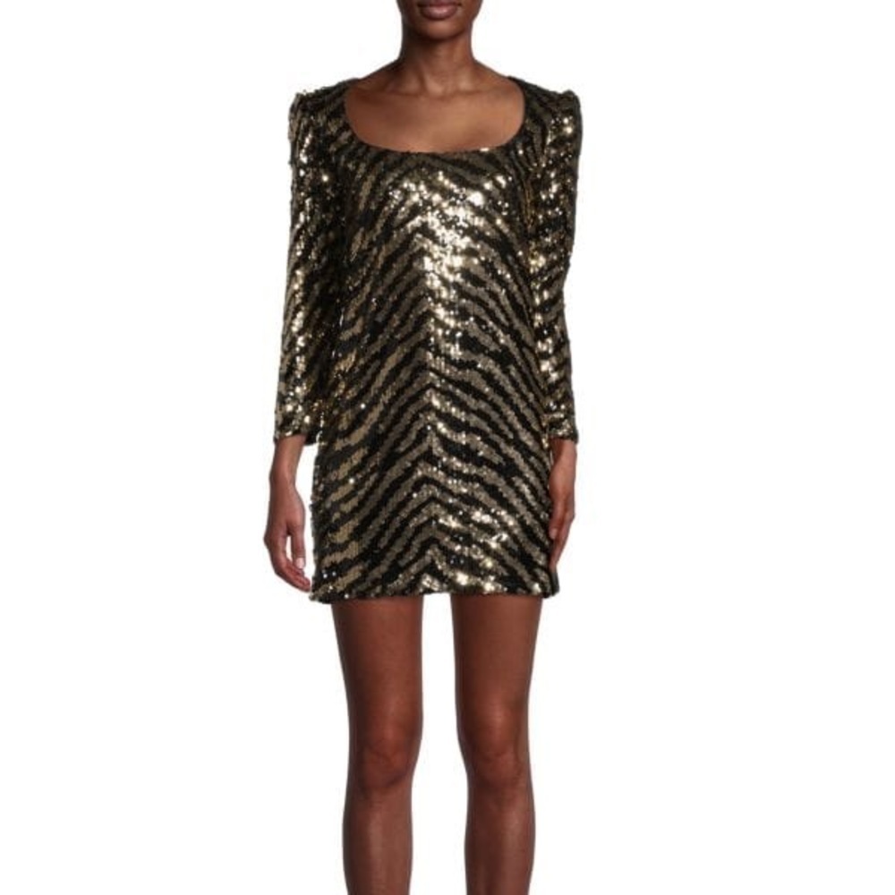 NWT Betsey Johnson sequin Tigress Puff Sleeve Sequin Knit Mini Dress size XS